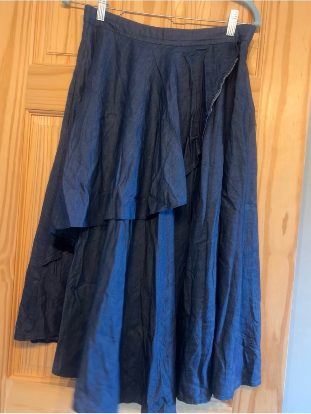 Louche London Chambray Denim Tiered High Low Skirt 6